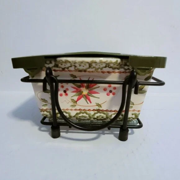 Temp-tations Ovenware by Tara Old World Green 1.5 qt Loaf Pan Trivet Lid Rack - Picture 3 of 13